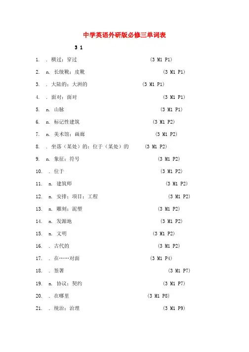高中英语外研版必修三单词表