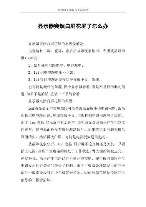 显示器突然白屏花屏了怎么办