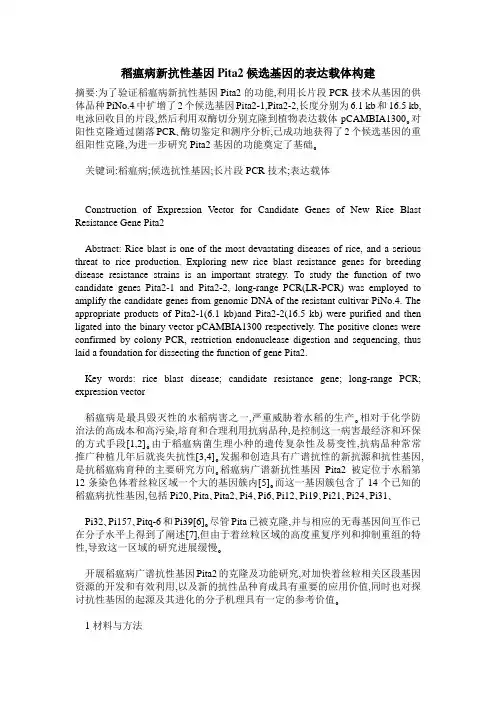 稻瘟病新抗性基因Pita2候选基因的表达载体构建