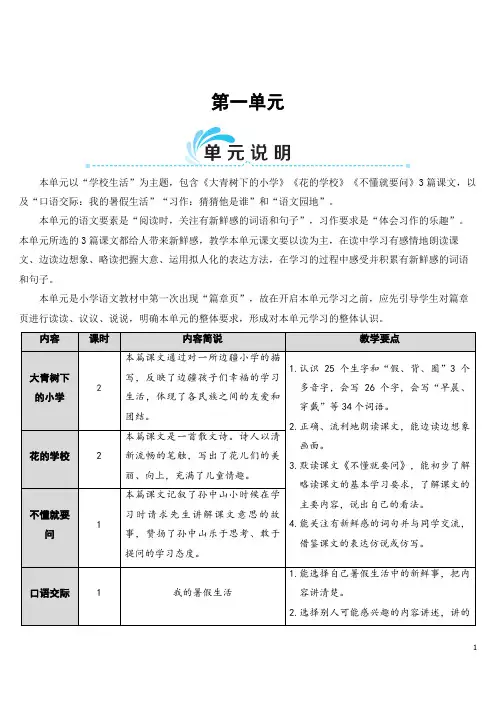 部编版统编版三年级上册语文第一单元集体备课教案教学反思
