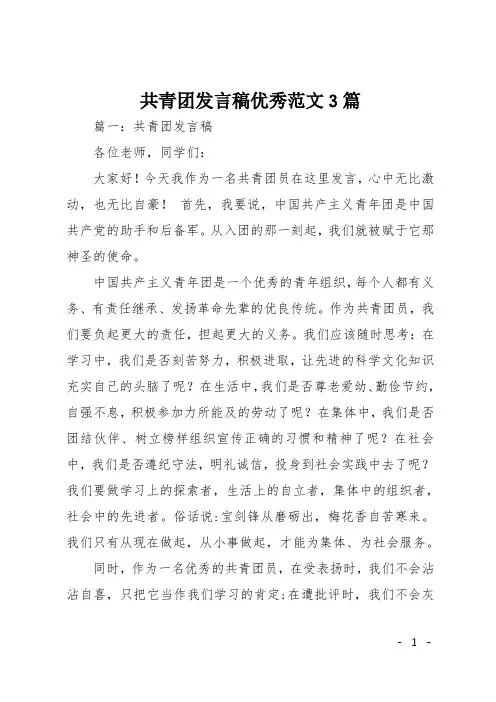共青团发言稿优秀范文3篇