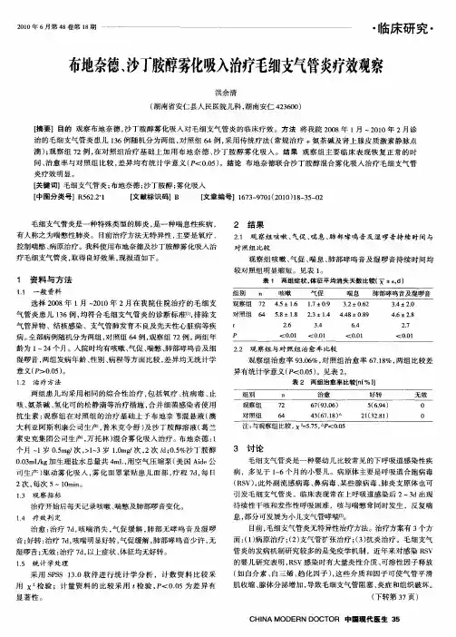 布地奈德、沙丁胺醇雾化吸入治疗毛细支气管炎疗效观察