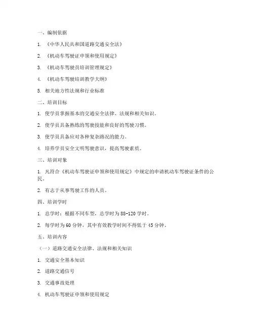 汽车驾驶培训大纲模板