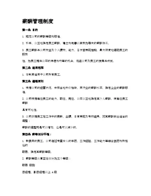薪酬管理制度及表格