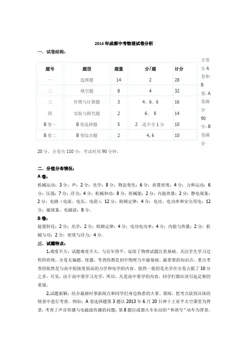 2014年成都中考物理试卷分析(一)