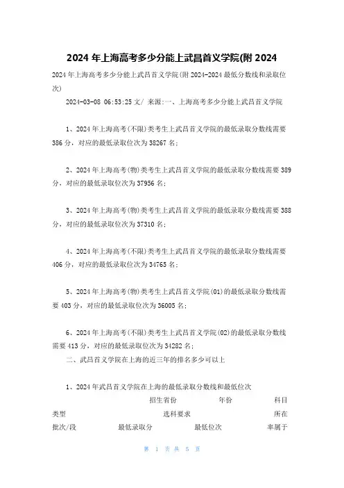 2024年上海高考多少分能上武昌首义学院(附2024
