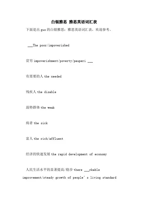 2021年白银雅思 雅思英语词汇表