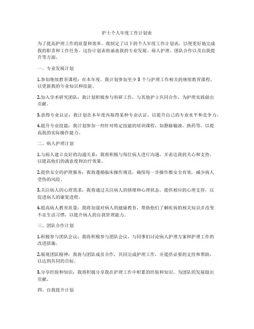 护士个人年度工作计划表