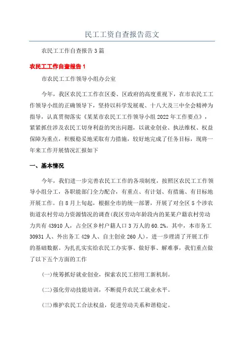 民工工资自查报告范文