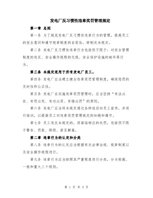 发电厂反习惯性违章奖罚管理规定