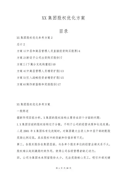 XX集团股权优化方案