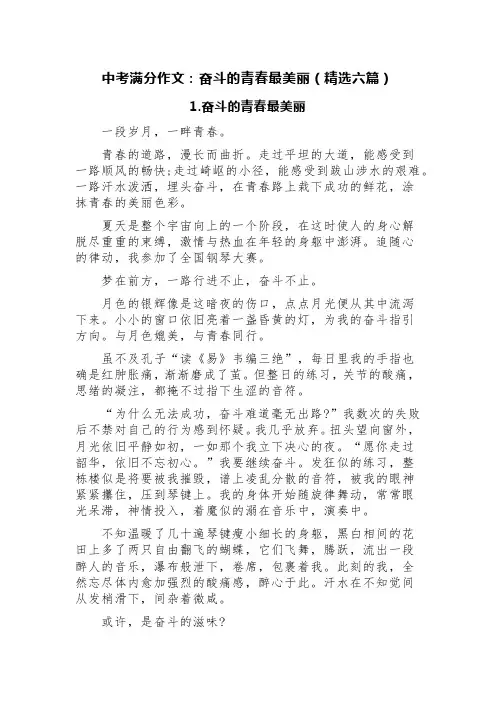 中考满分作文：奋斗的青春最美丽(精选六篇)