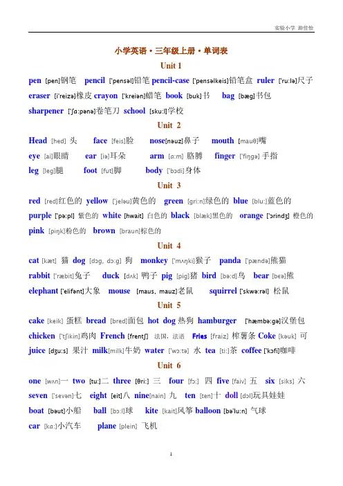 小学英语单词完整版(带音标)