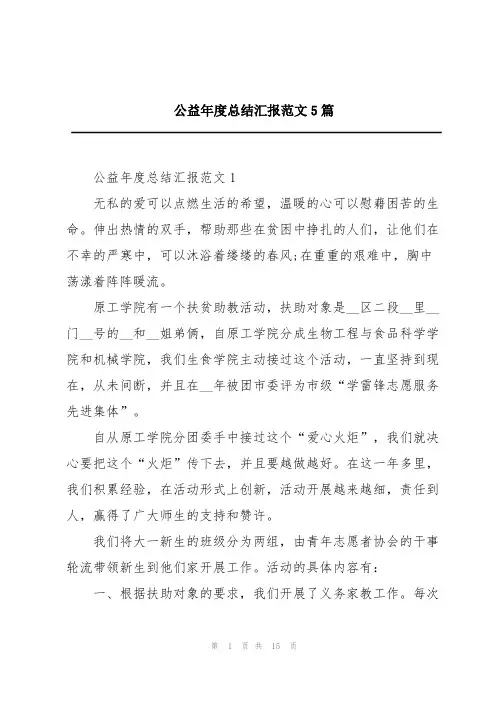 公益年度总结汇报范文5篇