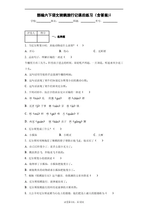 部编六下语文骑鹅旅行记课后练习(含答案)1