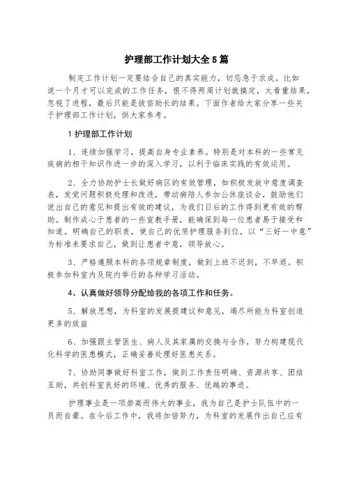护理部工作计划大全5篇