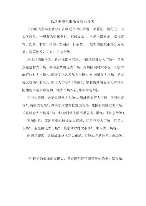 长沙主要大市场分布及分类