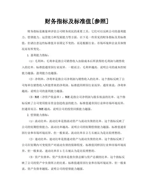 财务指标及标准值[参照]