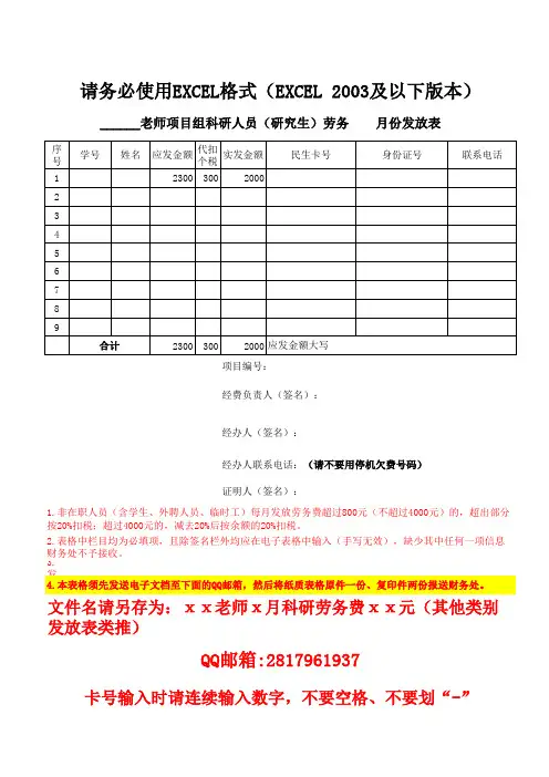 劳务费发放表格式