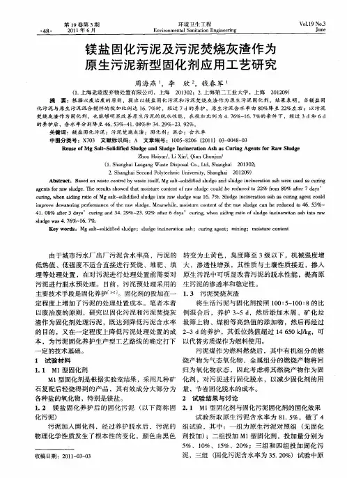 镁盐固化污泥及污泥焚烧灰渣作为原生污泥新型固化剂应用工艺研究