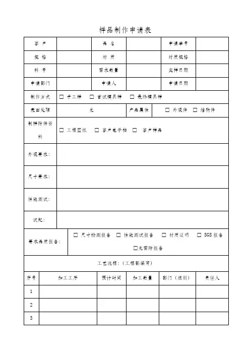 样品制作申请单
