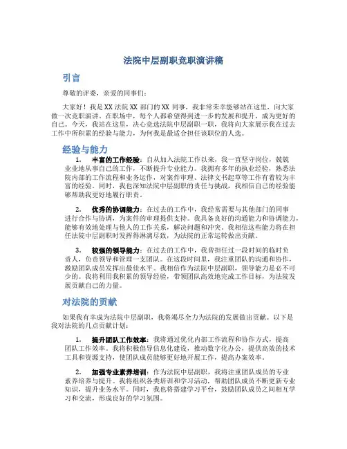 法院中层副职竞职演讲稿 (2)