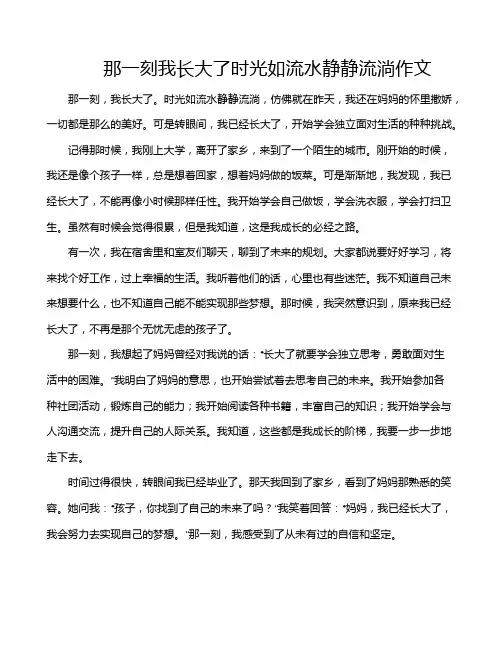 那一刻我长大了时光如流水静静流淌作文