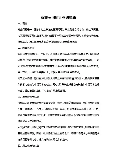 就业专项审计调研报告