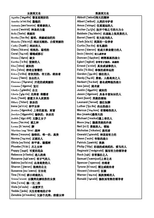 男女生英文名