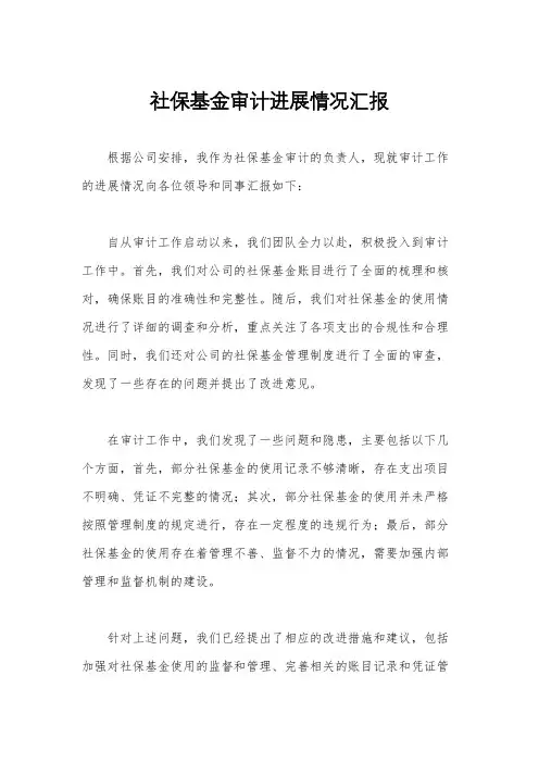 社保基金审计进展情况汇报