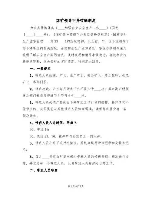 煤矿领导下井带班制度（6篇）