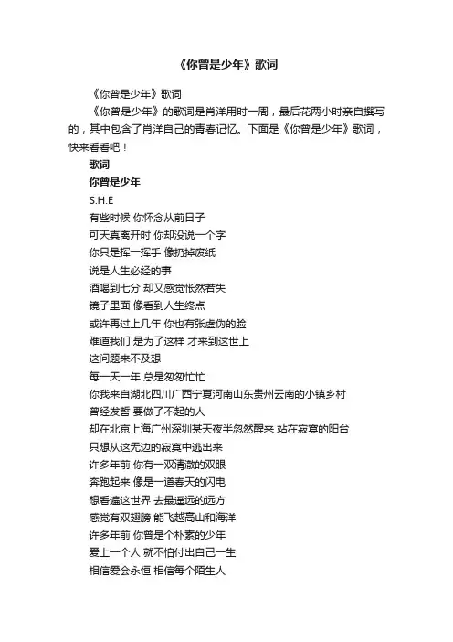 《你曾是少年》歌词