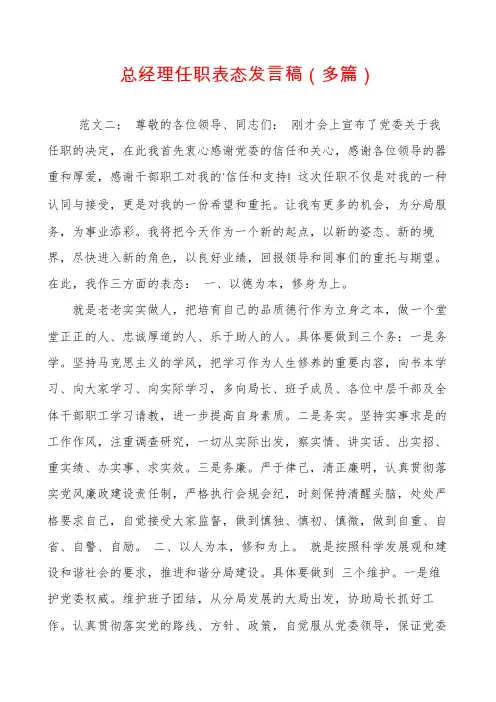 总经理任职表态发言稿（多篇）
