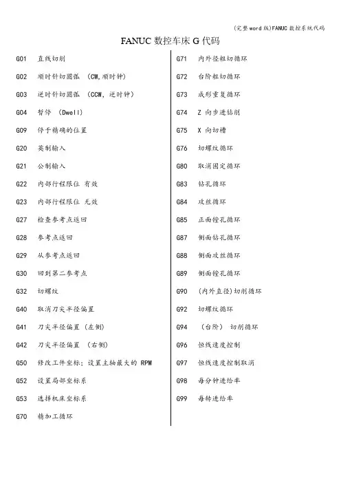 (完整word版)FANUC数控系统代码
