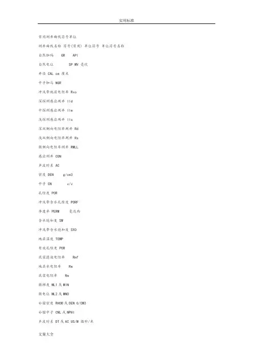 测井曲线代表符号