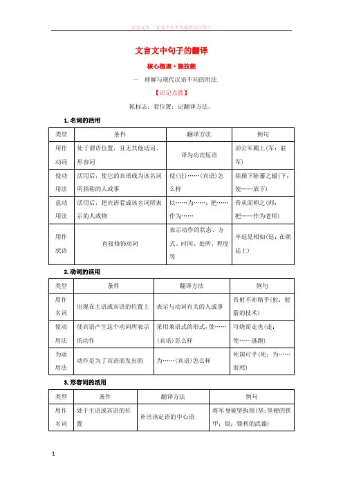 2018年高考语文一轮复习(核心梳理提技能)2.1.4文言文中句子的翻译新人教版