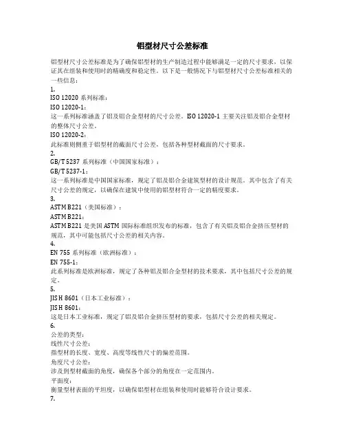 铝型材尺寸公差标准