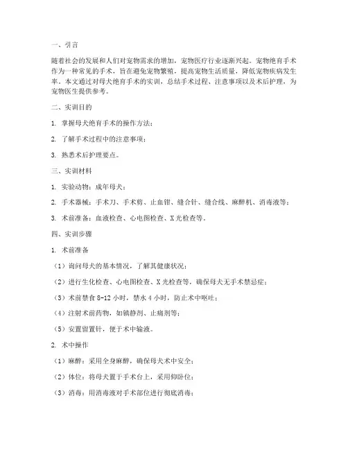 母犬的绝育手术实训报告
