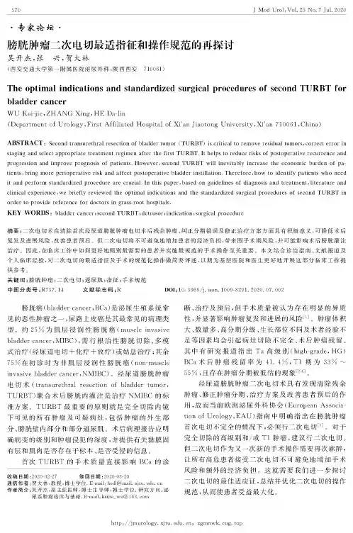 膀胱肿瘤二次电切最适指征和操作规范的再探讨