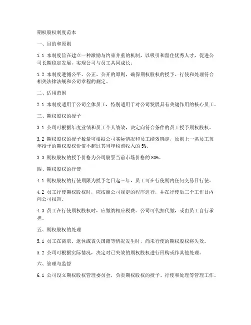 期权股权制度范本