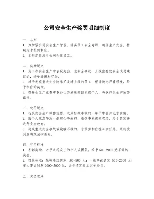 公司安全生产奖罚明细制度