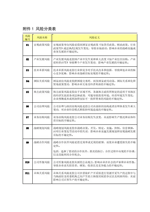 企业风险分类表