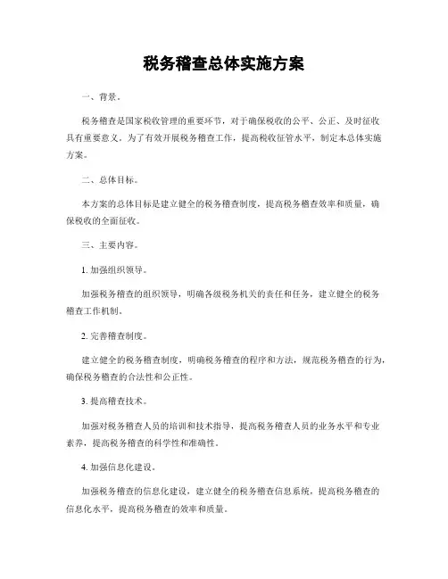 税务稽查总体实施方案