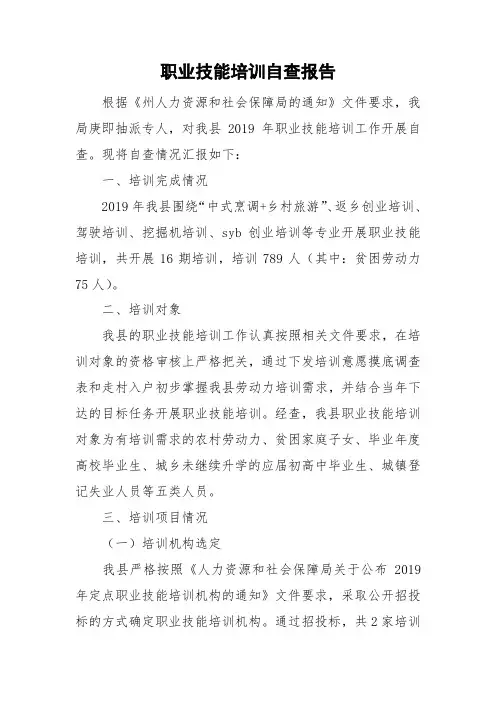 职业技能培训自查报告