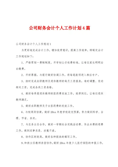 公司财务会计个人工作计划4篇