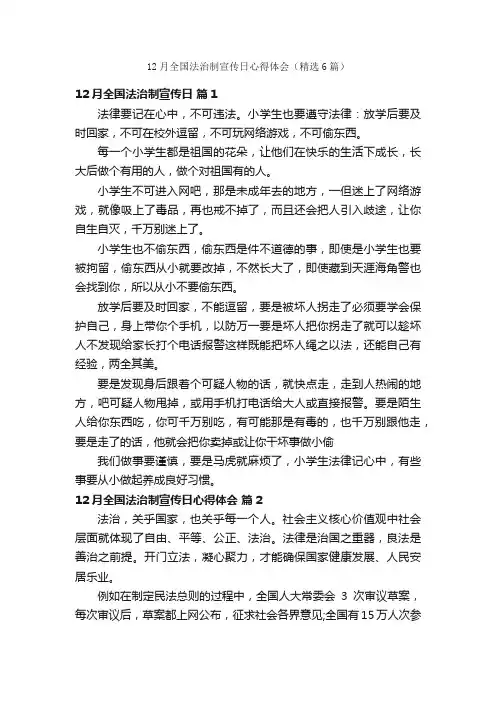 12月全国法治制宣传日心得体会（精选6篇）