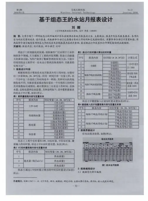 基于组态王的水站月报表设计