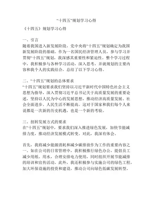 “十四五”规划学习心得