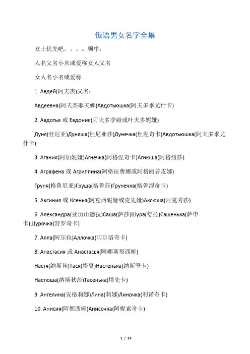 俄语男女名字全集