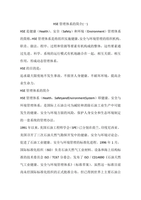 HSE管理体系的简介(一)